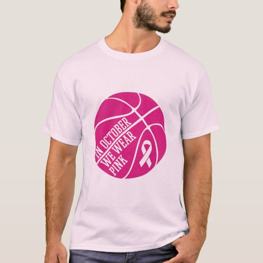 Im Oktober tragen wir rosa Basketball Brustkrebs T-Shirt (Vorderseite)