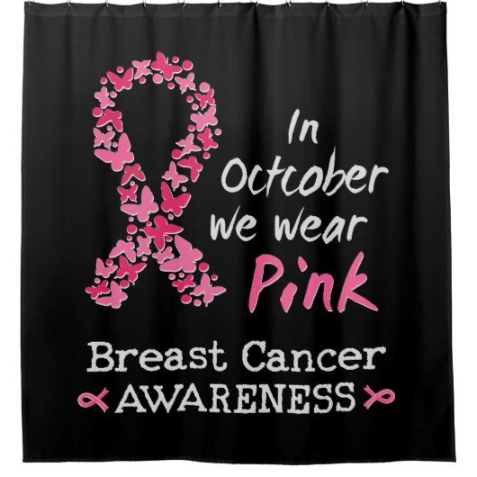 Im Oktober tragen wir rosa Brustkrebs-Bewusstsein Duschvorhang (Vorderseite)