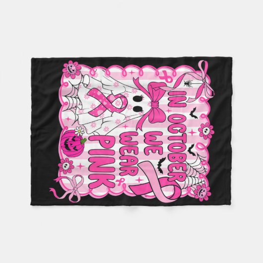 Im Oktober tragen wir rosa Brustkrebs-Bewusstsein  Fleecedecke (Vorderseite (Horizontal))