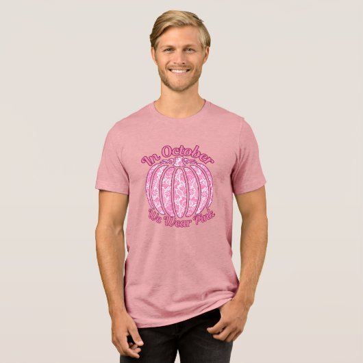 Im Oktober tragen wir rosa Brustkrebs-Bewusstsein Tri-Blend Shirt (Vorderseite voll)