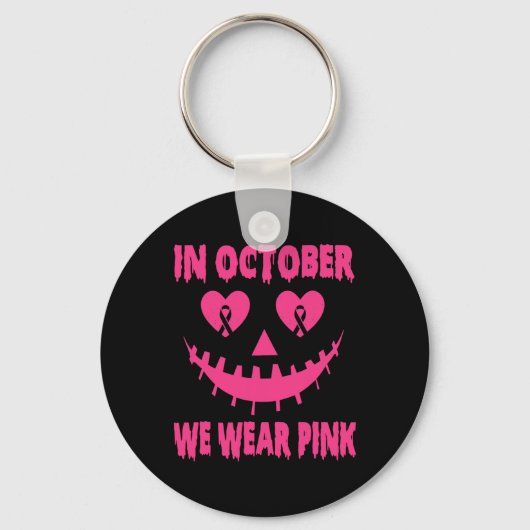 Im Oktober tragen wir rosa Brustkrebs Halloween Pu Schlüsselanhänger (Vorderseite)