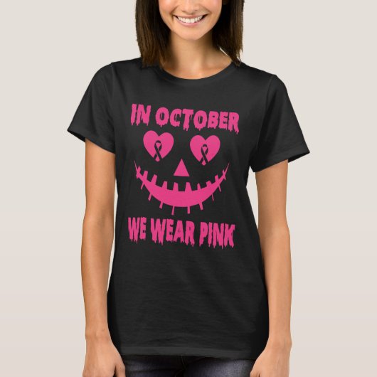 Im Oktober tragen wir rosa Brustkrebs Halloween Pu T-Shirt (Vorderseite)