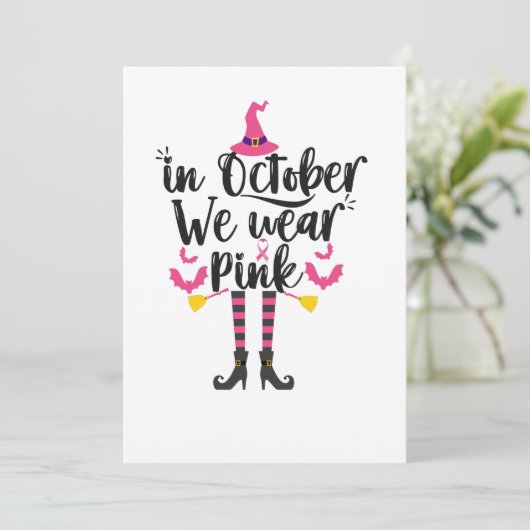 Im Oktober tragen wir rosa Brustkrebs, Hexengesche Einladung (Stehend Vorderseite)