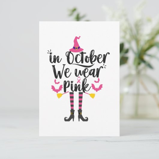Im Oktober tragen wir rosa Brustkrebs, Hexengesche RSVP Karte (Stehend Vorderseite)