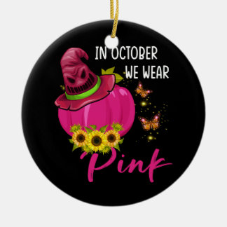 Im Oktober tragen wir rosa Brustkrebs Pink Pumpkin Keramik Ornament