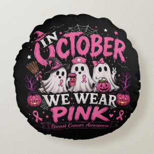 Im Oktober tragen wir Rosa Brustkrebsaufklärung Rundes Kissen