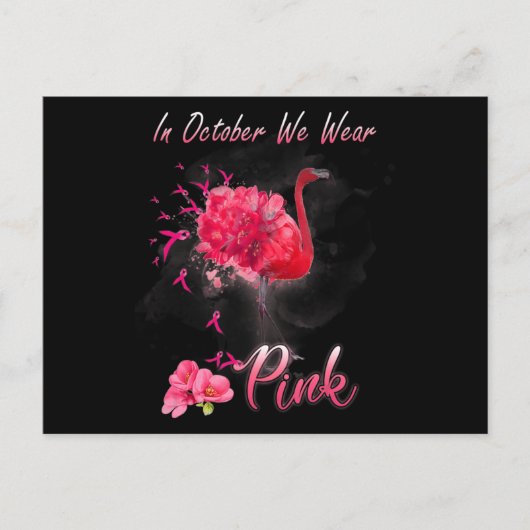 Im Oktober tragen wir rosa Flamingo Brustkrebs Awa Postkarte (Vorderseite)