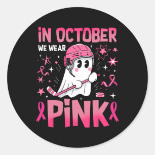 Im Oktober tragen wir rosa Geist Eishockey Brustkr Runder Aufkleber