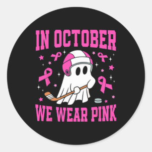 Im Oktober tragen wir rosa Geist Eishockey Brustkr Runder Aufkleber