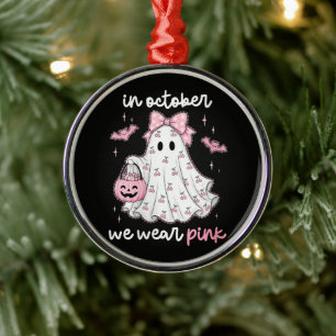 im Oktober tragen wir rosa Geist Halloween Ornament Aus Metall