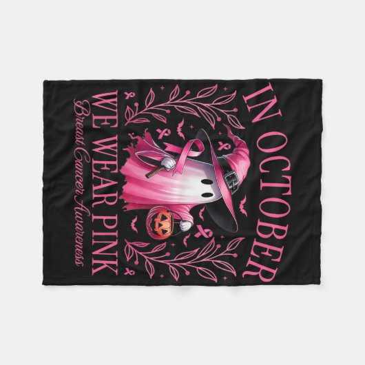Im Oktober tragen wir rosa Geister Brustkrebs-Awar Fleecedecke (Vorderseite (Horizontal))