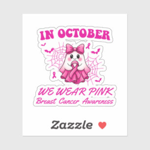 Im Oktober tragen wir rosa Geisterhexen Brustkrebs Aufkleber