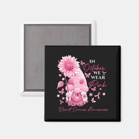 Im Oktober tragen wir rosa Gnome Gnome Brustkrebs Magnet (Vorderseite/Rückseite)