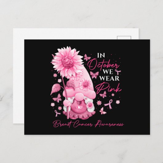 Im Oktober tragen wir rosa Gnome Gnome Brustkrebs Postkarte (Vorne/Hinten)