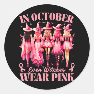 Im Oktober tragen wir rosa Halloween Breastkrebs A Runder Aufkleber