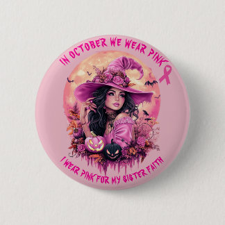 Im Oktober tragen wir rosa Halloween Hexe Button