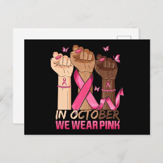 Im Oktober tragen wir rosa Hand Ribbon Brustkrebs Postkarte (Vorne/Hinten)