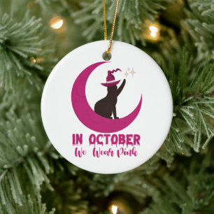 Im Oktober tragen wir rosa Katze Brustkrebsbewusst Keramik Ornament