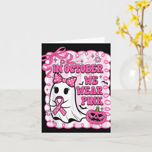 Im Oktober tragen wir rosa Shirt Ghost Brustkrebs Karte (Gelbe Blume)