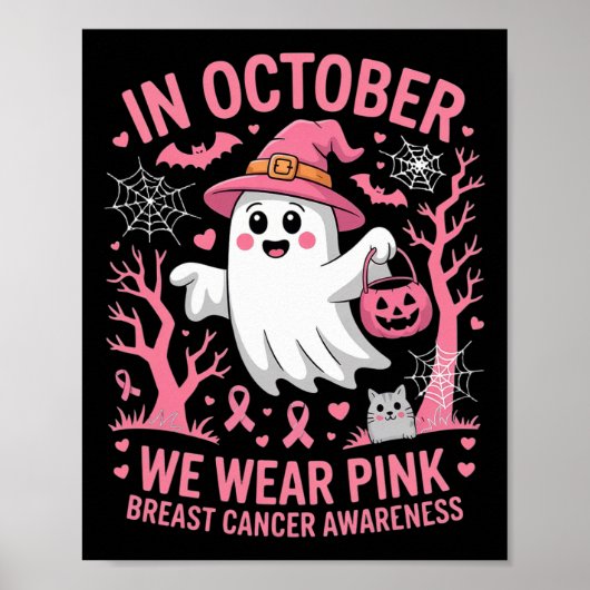 Im Oktober tragen wir rosa Shirt Ghost Brustkrebs Poster (Vorne)
