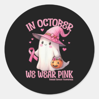 Im Oktober tragen wir rosa Shirt Ghost Brustkrebs Runder Aufkleber