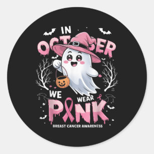 Im Oktober tragen wir rosa Shirt Ghost Brustkrebs Runder Aufkleber