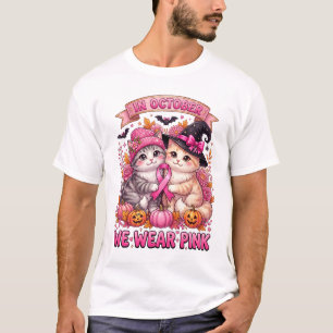 Im Oktober tragen wir Rosa Süße Kätzchen Brustkreb T-Shirt