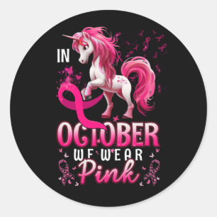 Im Oktober tragen wir rosa unicorn Brustkrebs im K Runder Aufkleber