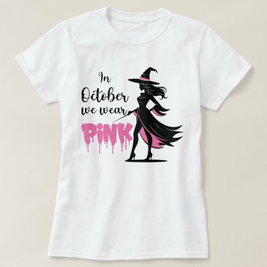 Im Oktober tragen wir rosafarbenes Halloween T-Shirt (Design vorne)