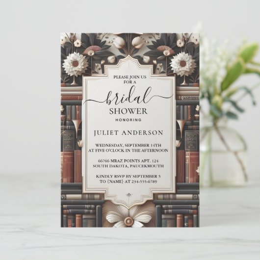 Im Old English Retro Book Club Cover Brautparty Einladung (Stehend Vorderseite)