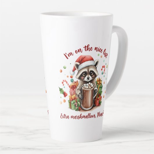 "I'm On The Nice List" Raccoon Christmas Milchtasse (Rechte Ecke)
