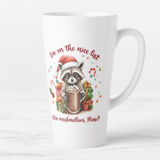 "I'm On The Nice List" Raccoon Christmas Milchtasse (Rechts)