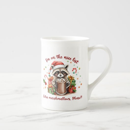 "I'm On The Nice List" Raccoon Christmas Porzellantasse (Rechts)