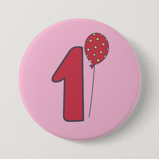 I'm One - Niedlich Balloon Pink & Red 1. Geburtsta Button (Vorderseite)