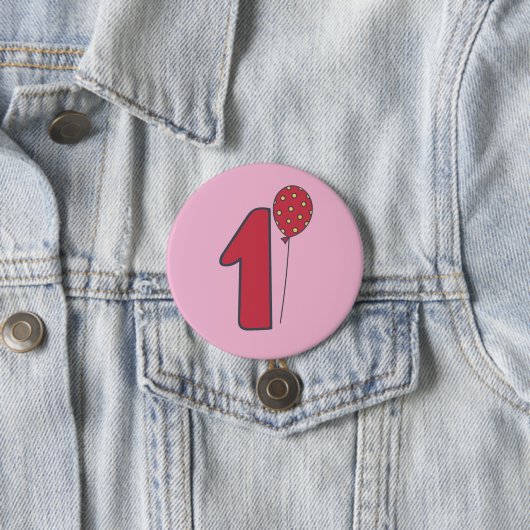I'm One - Niedlich Balloon Pink & Red 1. Geburtsta Button (Beispiel)