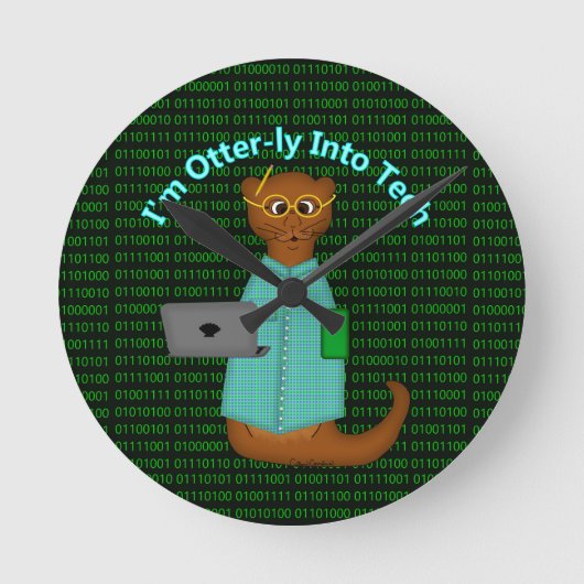 I'm Otter-ly Into Tech Runde Wanduhr (Vorderseite)