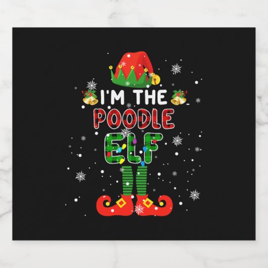 Im Poodle Elf Xmas Red Kariert Elf Kostüm Dog L Schaumweinetikett (Einzelnes Label)