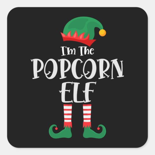 Im Popcorn Elf passend Weihnachten Quadratischer Aufkleber (Vorderseite)