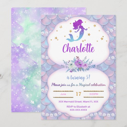 Im Rahmen der Meerjungfrau-Aufforderung Einladung (Vorne/Hinten)