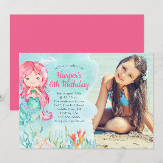 Im Rahmen der Meerjungfrau Foto Geburtstagseinladu Einladung
