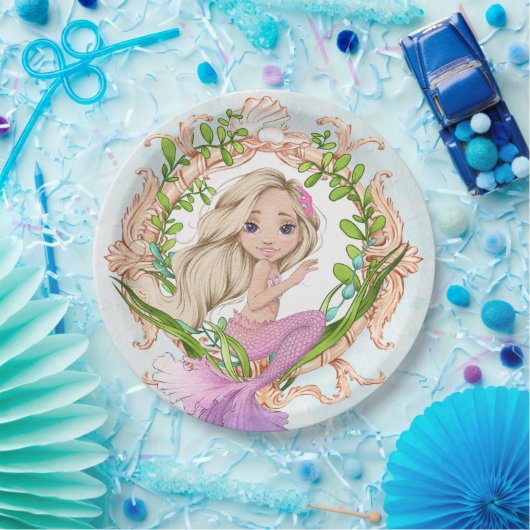 Im Rahmen der Muschel mit Meerjungfrau Pappteller (Party)