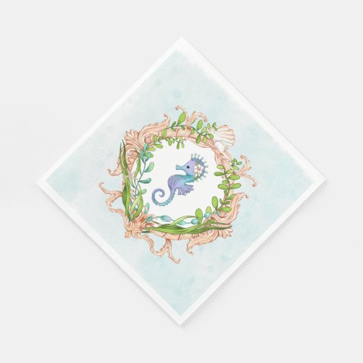 Im Rahmen der Muschel mit Meerpferd Serviette (Ecke)