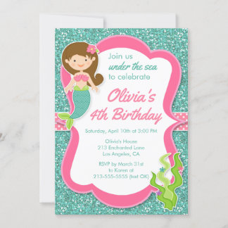 Im Rahmen der Sea Mermaid Geburtstagspartei Einlad Einladung