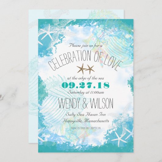 Im Rahmen der tropischen Fischfeier der Liebe Einladung (Vorne/Hinten)