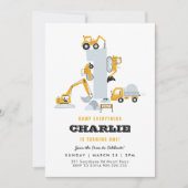 Im Rahmen des Baus Trucks 1. Geburtstag Einladung (Vorderseite)