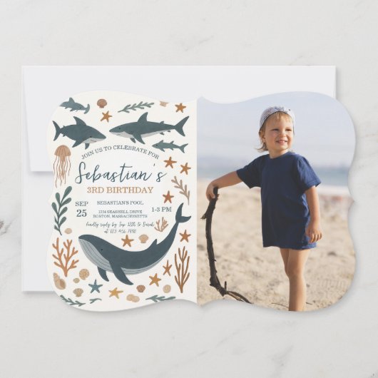 Im Rahmen des Sea Birthday Party Foto Einladung (Vorderseite)
