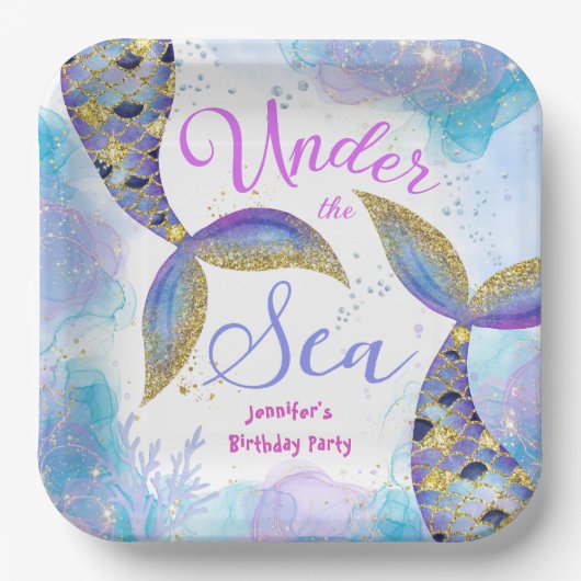 Im Rahmen des Sea Mermaid Party Girls Blue Aquamar Pappteller (Vorderseite)