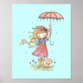 Im Rain Little Girl and Kitten Kinderzimmer Kunst Poster (Vorne)
