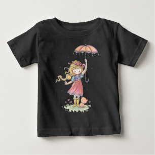 Im Regen Little Girl and Kitten Baby Body Anzug T-shirt