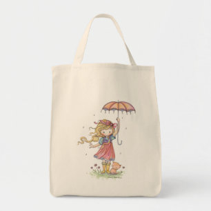Im Regen Niedliches Mädchen und Kätzchen Tasche